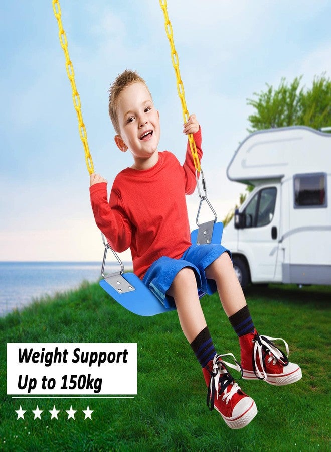 REZNOR مقعد أرجوحة مرن شديد التحمل من ريزنور مع حلقة مثلثة معدنية، ومجموعة سلسلة مقاومة للصدأ للأطفال والكبار، مناسب للملاعب والغابات والصالات الرياضية (أزرق-أصفر، 2 متر) - Image 5